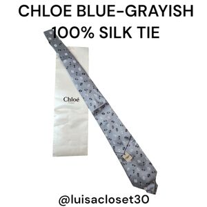Chloé Blue-Grayish Patterned Silk Scarf